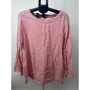 Cynthia Rowley 100% Linen Red & White‎ Long Sleeve Striped Casual Blouse Size 1X